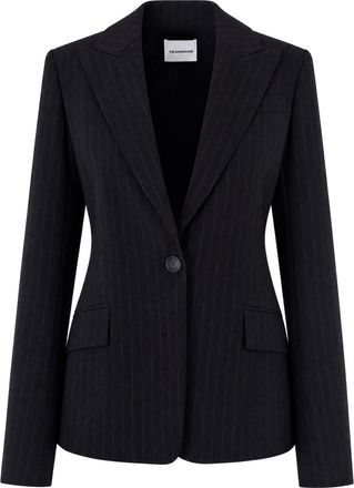 Andamane Black Pinstripe Cotton-Blend Blazer