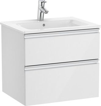 Roca Roca - Pack Unik Mueble Base De Dos Cajones + Lavabo Central The Gap Color: Blanco Brillo - Medidas: 605x460x537 Mm