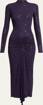 Alaia Strass Jersey Ruched Midi Dress