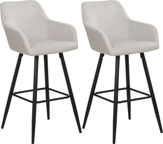 Beliani Conjunto De 2 Sillas De Bar De Estilo Moderno En Color Gris Pardo Fabricadas En Terciopelo Con Patas De Metal Casmalia
