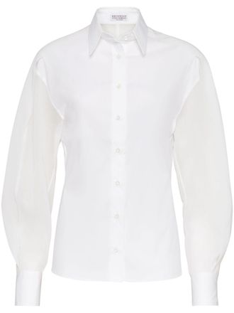 Brunello Cucinelli organza-panels buttoned shirt - women - Cotton/Polyamide/Elastane - M - White