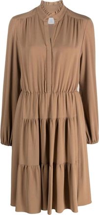 Eleventy Tiered Flounce Midi Dress with Ruffled Neckline