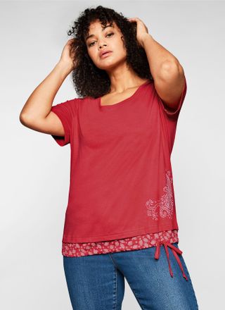 Sheego T-Shirt SHEEGO T-Shirt, Damen, Gr. 44/46, rot (mohnrot), 60% Baumwolle, 40% Polyester, bedruckt, gemustert, mehrfarbig, Rundhals, Shirts T-Shirt