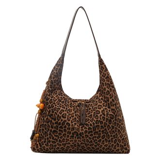 Generic Faux Suede Handbag Large Capacity Tote Bag Bag for Women(Leopard Print) (style1)