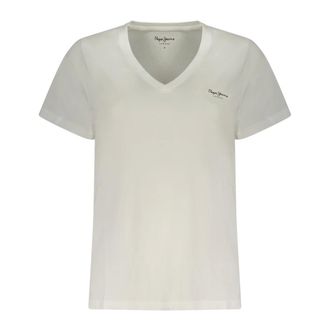 Pepe Jeans London T-Shirts, female, White, Size: XS Short-sleeved V-neck T-shirt