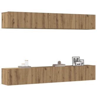 Berkfield Home Wall Mounted TV Cabinets 4 pcs Artisan Oak 100x30x30 cm in Brown | Size: 100 x 30 x 30 cm