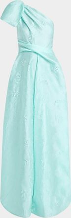 Talbot Runhof Mossana One-Shoulder Jacquard Gown with Bow