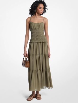 Michael Kors Smocked Georgette Maxi Dress
