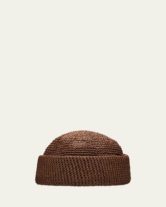 Loro Piana Mens Doroteo Raffia Crochet Beanie Hat