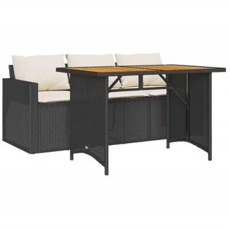 vidaXL Set Comedor De Jard&iacute;n 2 Pzas Con Cojines Rat&aacute;n Sint&eacute;tico Negro Vidaxl