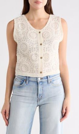 Forgotten Grace Sleeveless Crochet Button-Up Shirt in Natural at Nordstrom Rack, Size X-Large