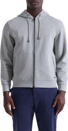 Bugatchi Piqué zip-Up Hoodie in Cement at Nordstrom, Size Xx-Large