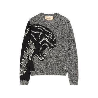 Valentino Cotton And Moulin&eacute; Wool Sweater With Panther Jacquard