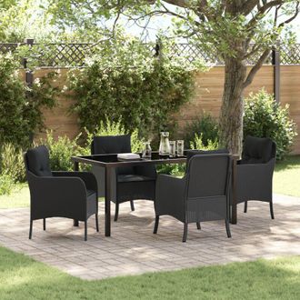 vidaXL Garden Dining Set with Cushion 5 pcs Black Poly rattan vidaXL