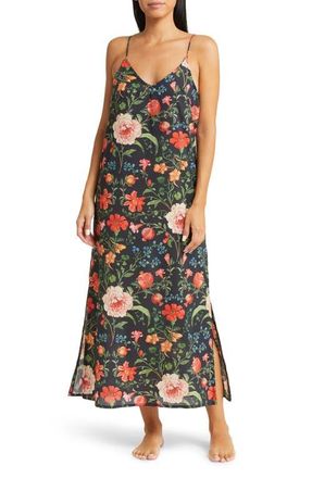 Desmond & Dempsey Floral Cotton Nightgown in Persephone Black at Nordstrom, Size X-Large