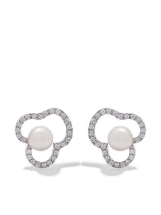 Tasaki Orecchini in oro bianco 18kt con diamanti e perle Akoya - Argento