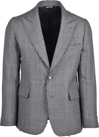 Reveres 1949 Grey Raw Cut Tailored Wool-Blend Jacket