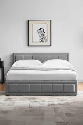 Home Discount Vida Designs Vanita Ottoman Fabric Bed & Gel Memory Foam Mattress in Light Grey | Size: Double