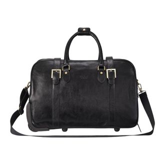 Infinity Leather Genuine Leather Wheeled Holdall Duffle Travel Cabin Bag - Holt in Black