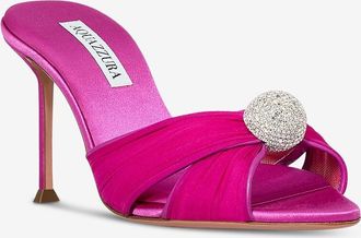 Aquazzura Mules mit Stiletto-Absatz aus Satin mit Kristallen