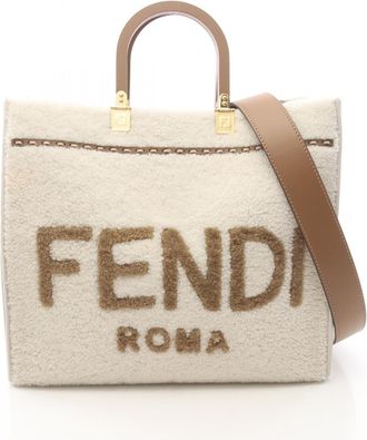 Fendi Gray White Leather Fabric Handbag Tote Bag (Pre-Owned)