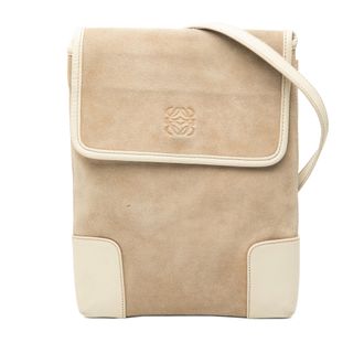 Loewe Pre-owned Womens Suede Anagram Crossbody - Tan Leather - One Size