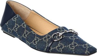 Gucci Vittoria Gg Denim & Leather Ballerina Flat