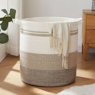 Elle Cesto De Ropa, Cesta De Almacenamiento, Con Asas, Decorativo, Para Sal&oacute;n, Tejido, Para Juguetes, Almohadas O Mantas, 20 X 18 Pulgadas, Degradado De Am