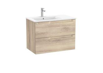 Roca Roca - Pack Mueble Base De 2 Cajones + Lavabo Aleyda Color: Beige Madera - Medidas: 805x460x565 Mm - Posici&oacute;n Del Lavabo: Izquierda