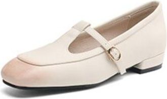 Generic Women Square Toe T Strap Mules Adjustable Buckle Open Heel Low Block Heel Gradient Toe Cap Smooth Upper Non Slip Comfortable Daily Shoes,White,4.5 UK