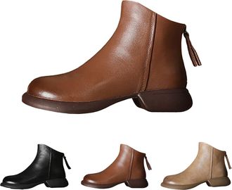 Generic Womens Soft Leather Boots - Non-Slip Ankle Boot Soft Soled Shoes With Back Zipper Footwear Comfortable Short Booties Winter Trekking Boot Cowboy Fashi