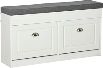 HOMCOM Shoe Storage Bench with Seat Cushion Hallway Cabinet Organizer with 2 Drawers Adjustable Shelf for Entryway Living Room Bedroom White | TJ Hug