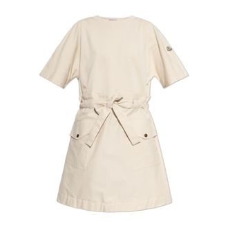 Moncler Short Dresses, female, Beige, Size: S Belted Cotton Mini Dress