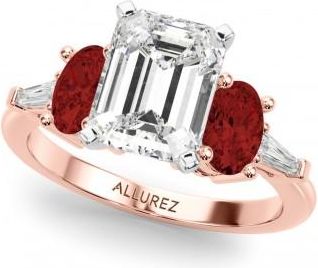 Allurez Emerald Cut Lab Grown Diamond & Oval Garnet Engagement Ring 14K Rose Gold (4.18ct)