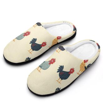 Generic Roosters Chicken Mens Slippers Slip On Comfortable Fleece Cotton House Shoes Winter