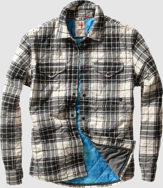 Relwen Mens Quilted Flannel Shirt Jacket In Cream/ Forest Tartan