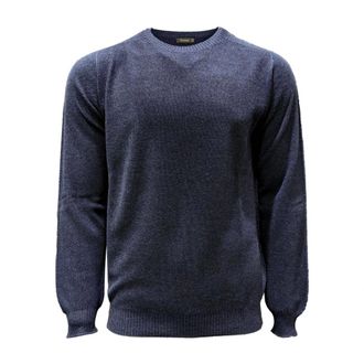 Ferrante Round-neck Knitwear, male, Blue, Size: 2XL Round Neck Merino Wool Sweater