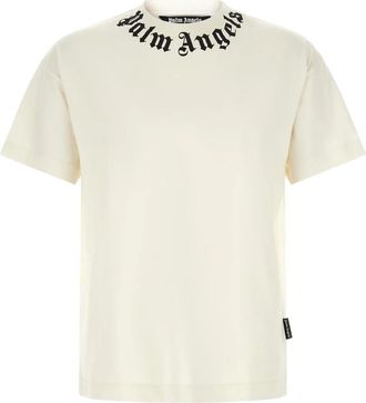 Palm Angels Neck Logo T-Shirt - Heren - T-shirts - Wit - 2XS - Katoen - Tops