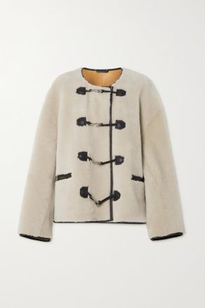 Toteme Giacca In Shearling Con Finiture In Pelle - Crema
