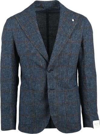 L.B.M. 1911 Blue Linen Cotton Fitted Jacket
