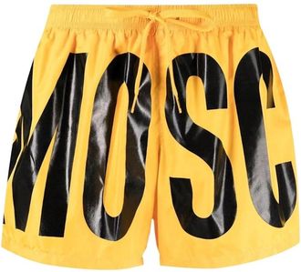 Moschino Mens Moschino Black Bold Print Logo Bright Yellow Short Swim Shorts - Size: 35/34/32