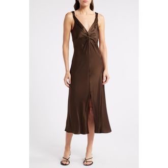 Rails Viviana Knot Front Satin Midi Dress in Dark Moss at Nordstrom Rack, Size X-Small