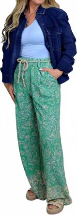 Democracy Rope Belt Wide Leg Abstract Pants In Jade