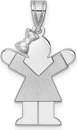 Diamond2Deal 14k White Gold The Kids Small Girl with Bow on Left Engravable Love Charm Pendant