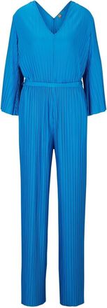 HUGO BOSS Womens V-Neck Three Quarter Sleeve Vertical Stripe Blouson Jumpsuit in.Blue - Size 10 UK
