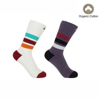 Peper Harow Striped Organic Womens Sport Socks Bundle - White & Mauve