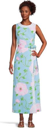 Lilly Pulitzer Fresia Stretch Maxi Shift Womens Dress Fresh Water Blue Bursting Blooms Engineered Woven Dress : 10, Cotton/Spandex