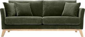 Miliboo Miliboo - Sof&aacute; N&oacute;rdico 3 Plazas Desenfundable Efecto Terciopelo Desenfundable Kaki Oslo