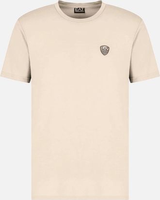 Emporio Armani Mens Basic Crest Logo Beige T-Shirt - Cream - Size: 38