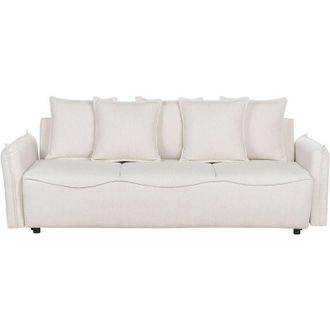 Beliani Moderno Sof&aacute; Cama Convertible Cojines Adicionales Fundas Extra&iacute;bles Blanco Krama